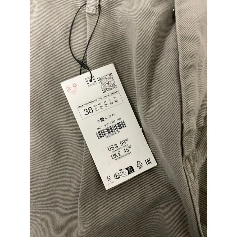 Zara Mens Pants EU 38 US 30 Trousers Beige Relaxed Straight Leg 8527/302 NWT